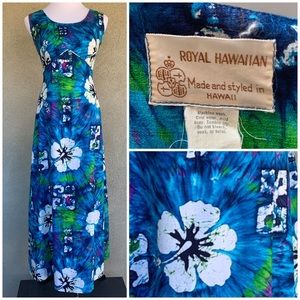 🌺 Vintage 70s Barkcloth Muumuu Dress Tie-Dye 🌺